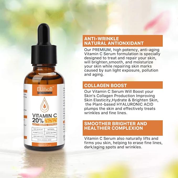 Premium 20% Vitamin C Serum For Face - (3PACK) with Hyaluronic Acid, Retinol & Amino Acids - Boost Skin Collagen,Hydrate & Plump Skin, Anti Aging & Wrinkle Facial Serum