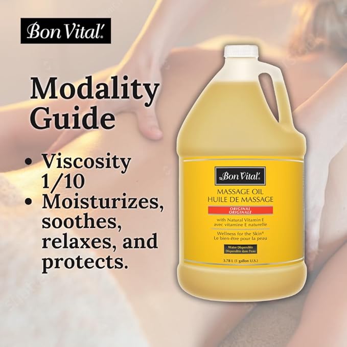 Bon Vital' Original Massage Oil, 1 Gallon Unscented Professional Massage Oil with Natural Oils & Vitamins, Water-Dispersible, No Nut Oils, Smooth Glide for All Massage Modalities