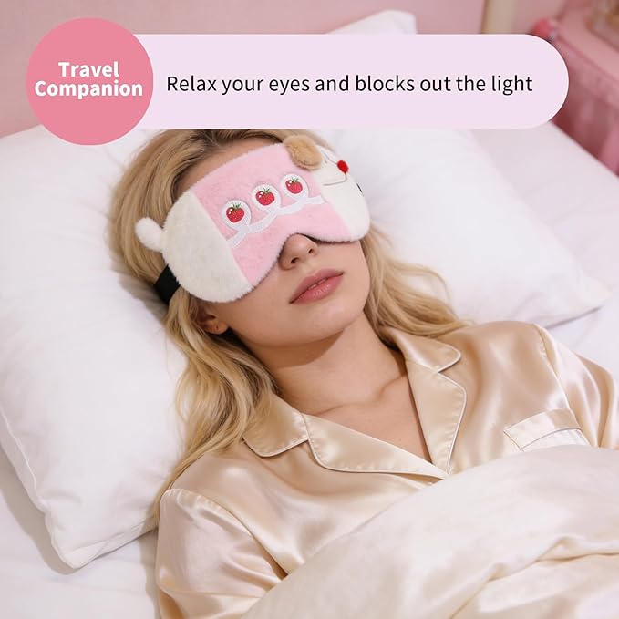 PERFECTSIGHT Sleep Eye Masks, Cute Sleep Eye Cover Lightweight Adjustable Eyeshade Mask Cover for Women Men Sleep Travel Nap, Strawberry Dachshund