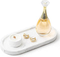 WORHE Natural Marble Vanity Tray Italy Oval Stone Trays for Candles Perfume, Decorative Jewelry Dish for Small Items, Countertop Storage Organizer for Home Bathroom Kitchen Matte Surface White (BH101)