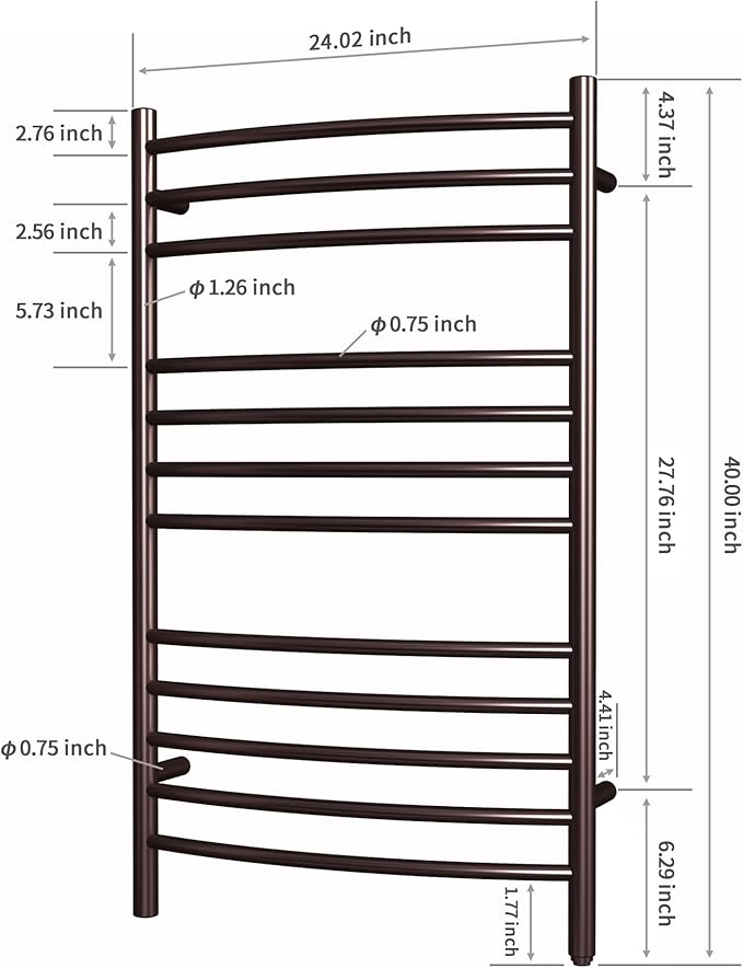 HEATGENE Towel Warmer Venetian Bronze, Electric Hot Towel Rails, Wall-Mounted Large 12 Bars Warming Towel Racks, Plug-in/Hardwired Heated Towel Rails