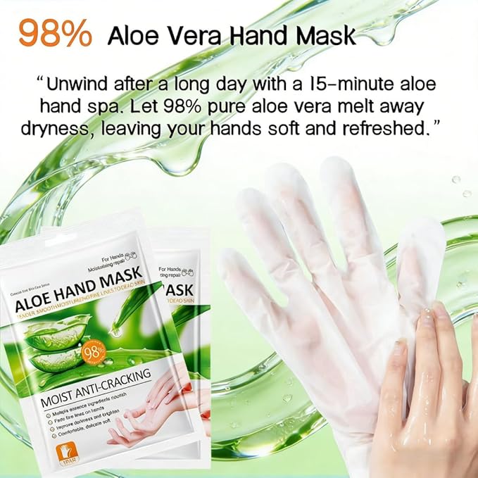 8 PCS Aloe Vera Moisturizing Mask Set - Hand & Foot + Face & Lip Masks, Dry Skin Comfort & Quick Hydration, Plant-Based Skincare Thoughtful Holiday Gift for Her, Suitable for All Skin Types,
