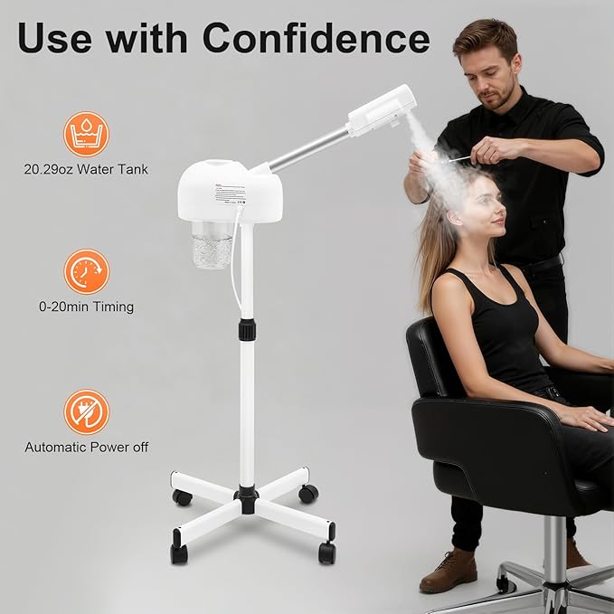 Standing Facial Steamer, Movable Pedicure Steamer Machine with Water Tank and LCD Operation Panel, Portable Face Steamer for Home, Beauty Stores (White)