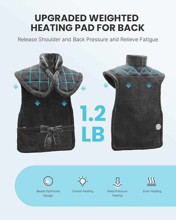 iDOO Heating Pad for Back Pain Relief, Birthday Mothers Day Gifts for Mom Women, FSA Eligible Items, Weighted Electric Heat Pad for Neck and Shoulders, 24"x37" Large Back Heated Wrap, ETL Certified