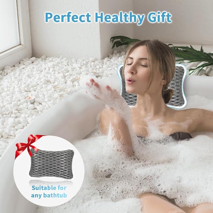 Luxury Bath Pillows for Tub, Slip Resistant Waterproof Bath Pillows for Tub Neck and Back Support with 2 Strong Suction Cups, Relaxing Spa Essentials (Dark Grey)