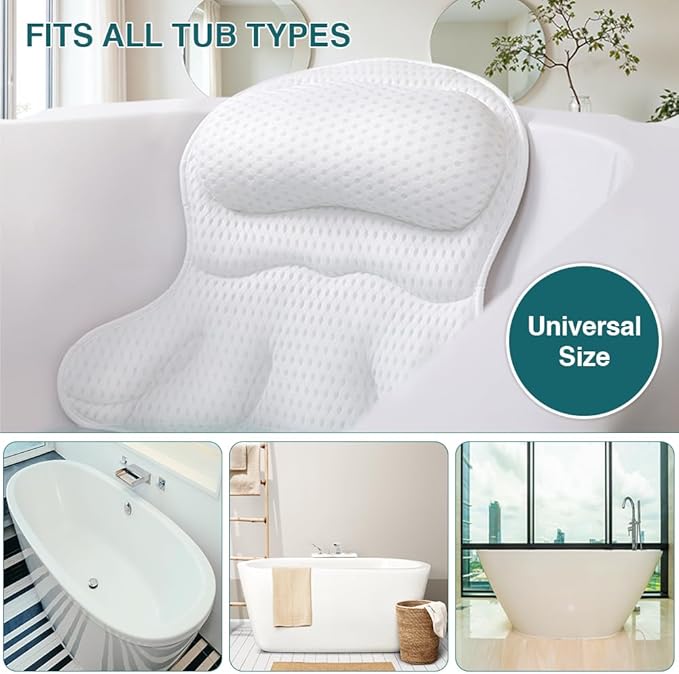 Bathtub Tray and Bath Pillows for Tub – Expandable Bamboo Bathtub Caddy with Phone & Wine Holder, Soft Bath Pillows for Tub & Head/Neck Support