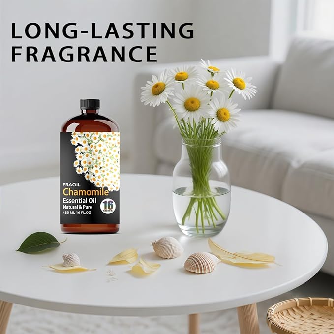 Chamomile Essential Oil, Chamomile Oil 16 Fl Oz 480 ML for Diffuser Humidifier Yoga Cleaning DIY Candle Soap Making Perfume Gift for Women Essential Oils FRAOIL (Chamomile 16 Fl Oz (Pack of 1))