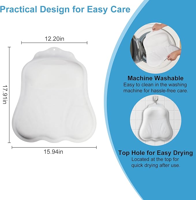 Soft Silicone Bath Pillow, Adjustable Airbag Ergonomic Neck Support Design, 34 Strong Suction Cups, Fits Most Bathtubs, Easy to Clean and Quick-Dry, Relaxing Spa Gift for Mom, Wife, and Girlfriend