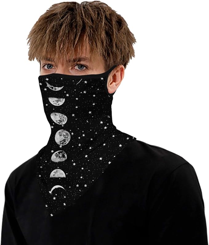 YAYOUREL Neck Gaiter Face Mask Bandanas for Men Women UV Face Scarf Cover Ear Loop Hole Facemask for Fishing Running Cycling