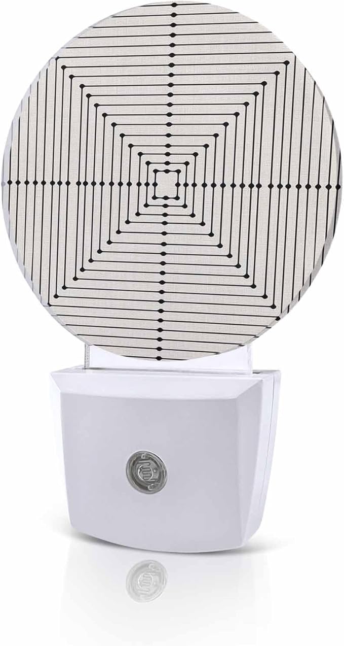 Night Lights Auto Sensor Beige Aesthetic Night Light Lines Perspective Box Round Lamp Plug-in LED Nightlights Dusk to Dawn for Living Room Bedroom Bathroom Hallway Wall Decor
