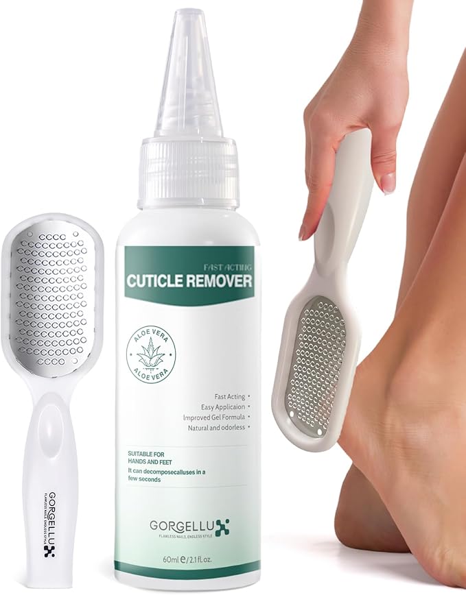 Gorgellux Callus Remover for Feet, Callus Remover Gel & Foot File Kit, Foot Callus Remover Gel Set for Dead Skin, Salon Pedicure Spa Kit, Callus Remover for Feet Gel, White