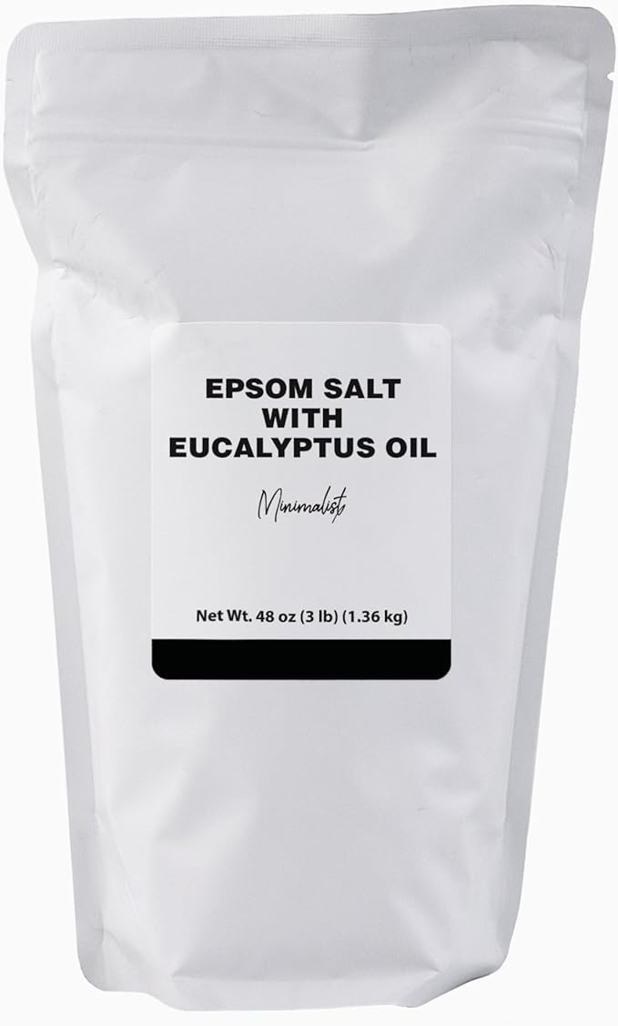 Minimalist Epsom Salt with Eucalyptus Oil, Perfect for Scented Baths and Soaks, Packaged for Convenience in a Refillable Bag (48 Ounce)