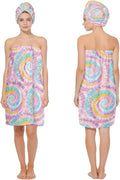 Absorbent Bath Towel Wrap Set for Women, Blue Tie-Dye Print Towel Wrap After Shower, Microfiber Shower Robe Body Towel Wraps for Women, Quick Dry Hair Towels Wraps for Spa Hotel Beach Girl