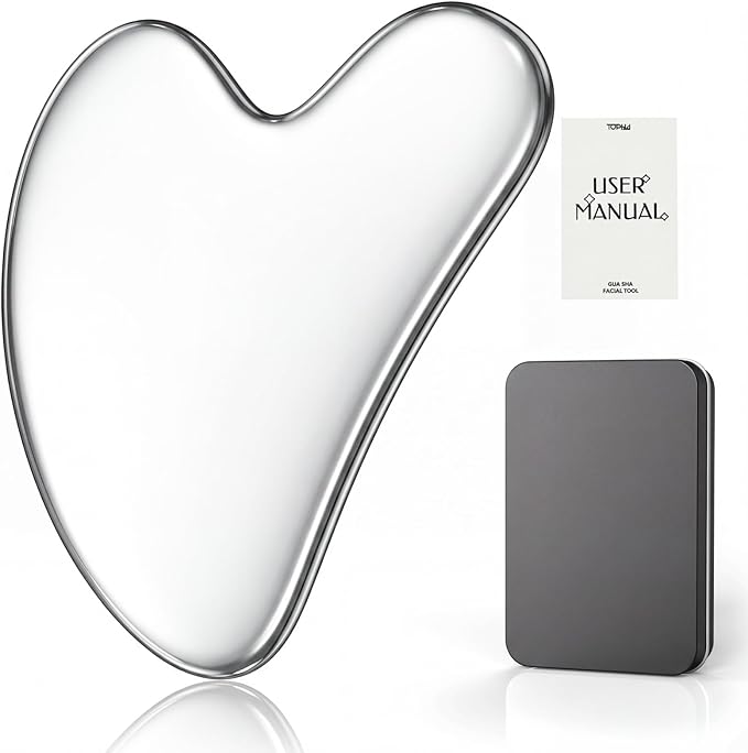 Gua Sha Facial Tool – Stainless Steel Guasha Tool for Face, Neck & Body – Gua Sha Tool for Lymphatic Drainage, Puffiness Reduction & Targeted Tension Relief – Beauty Skin Care Gift (Silver)