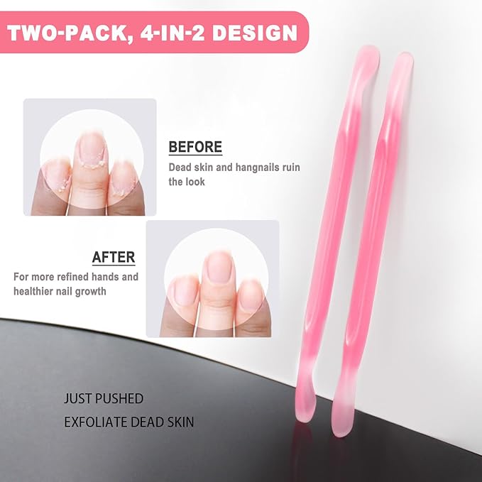 2Pcs Plastic Cuticle Pusher, Dual-end Dead Skin Nail Pusher, Gentle Plastic Pusher, Gel Polish Remover Tool, Manicure and Pedicure Tool, Rose Red