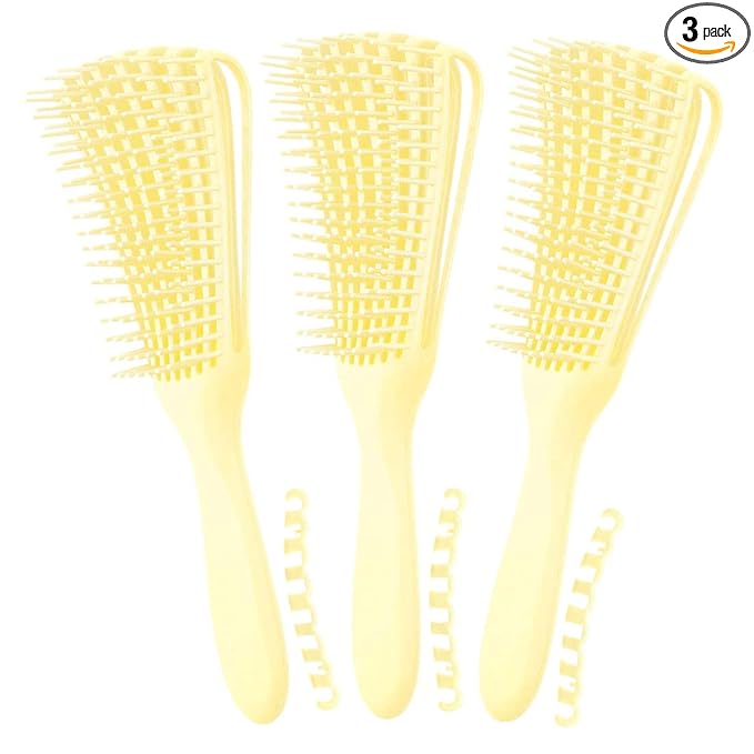 Hair Brush for Women's Afro America/African Hair Textured 3a to 4c, Kinky Wavy/Curly/Coily/Wet/Dry/Oil/Thick/Long Hair, Knots Detangler Scalp Massage Comb (3 pcs, 3-Beige)