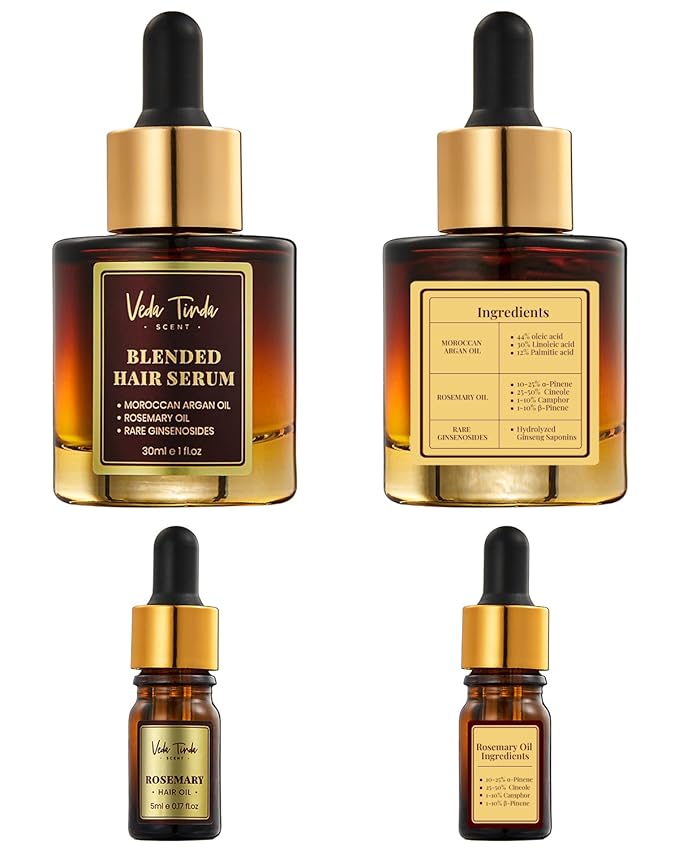 Rosemary Hair Growth Oil Set - Scalp Massager Applicator and Moroccan Argan Oil-Infused Serum for Hair Regrowth and Scalp Health Care