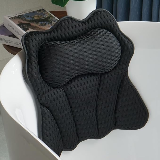 Bath Pillows for Tub, Bath Pillow, Bathtub Pillow, and Luxury Bath Accessories for Head, Neck & Back Support, Relaxing Spa Bath Tub Pillow with 6 Strong Suction Cups (Black)