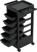 Salon Trolley Cart with Wheels & 5 Drawers, Salon Rolling Stations for Hair Stylist,Hairstylist for Beauty Tattoo Hairdressing Beauty Equipment, Black (T27-5DRAWER)