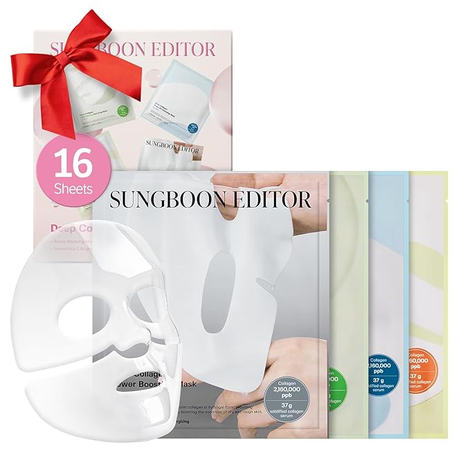 SUNGBOON EDITOR Deep Collagen Starter Kit for Glass Skin, Elasticity, Moisturizing, Calming, Uneven Skin, Overnight Face Mask, Korean Skin Care, 37gx16ea, Gifts for Women