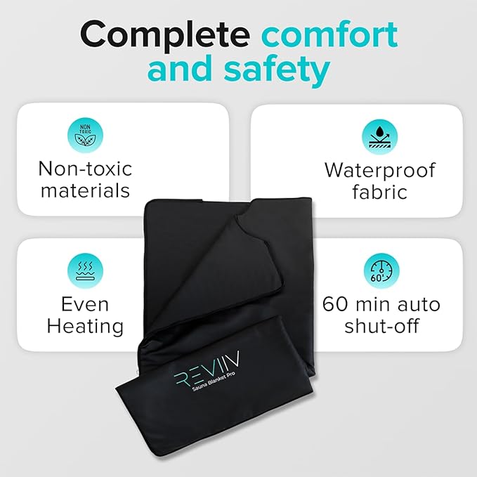 Portable Sauna Blanket with Arm Sleeves - v2.0 Improved Features! 6 ft x 3 ft Far Infrared Sauna Blanket for Detoxification with 10x Bonus Thermal Blankets - Saunas for Home, 113-176℉