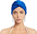 Pleated Fabric Swimming Cap Women Ladies Long Hair Swim Cap Ear Protecting Bathing Cap Elastic Polyester Turban Swim Hat Shower Cap for Beach Spa Non Waterproof, Twisted Beanie Cap Sleep Hat