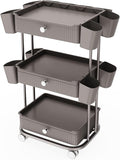 3 Tier Drawer Beauty Cart with 12 Movable Storage Organizer, Thickened ABS & 360° Wheels for Salon Station for Hair Stylist, Beauty Salon, Spa Massage Parlor, Makeup Organizer and More - Brown