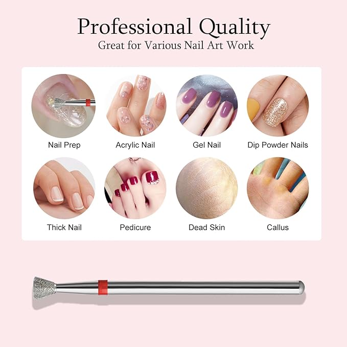 10pcs Inverted Cone Cuticle Drill Bits, Carbide Diamond Nail Bits for Dead Skin Removal & Nail Shaping, 3/32'' Two Way Rotate, Professional Manicure Pedicure Salon Tools(3mm Inverted Cone Bit, Fine-F)
