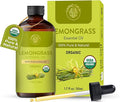 Lemongrass Essential Oil | USDA Certified Organic Lemongrass Oil | for Aromatherapy Skin & Hair | Diffusers Soap & Candle Making | 1.7 fl. Oz