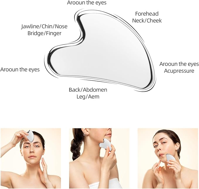 BTYMS Gua Sha Facial Tools, Heart Shaped Guasha Tool Stainless Steel Face Sculpting Tool