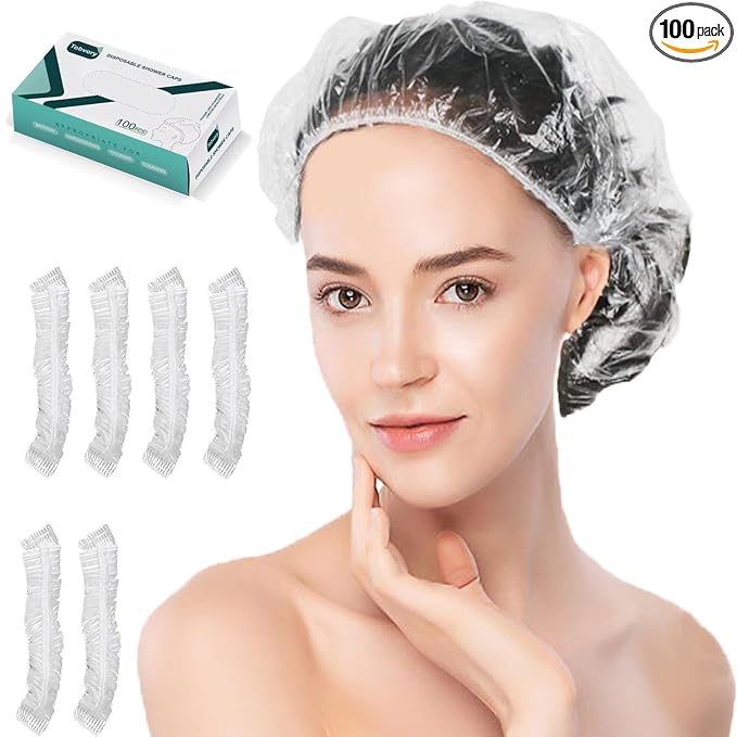 Disposable Shower Caps - 100PCS Shower Cap Tobvory Waterproof Plastic Shower Cap For Women Men For Hair - Extra Elastic Large Shower Caps For Bath, Hair Treatment, Conditioning In Home Hotel Travel