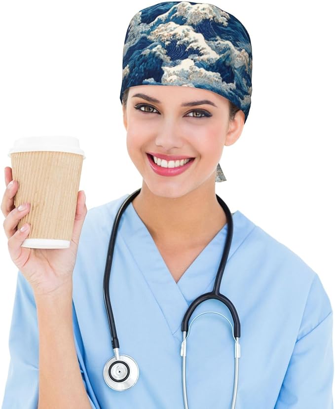 Alligator Ice Cream Working Cap, Scrub Cap with Sweatband, Adjustable Tie Back Hat Breathable Headgear for Women/Men
