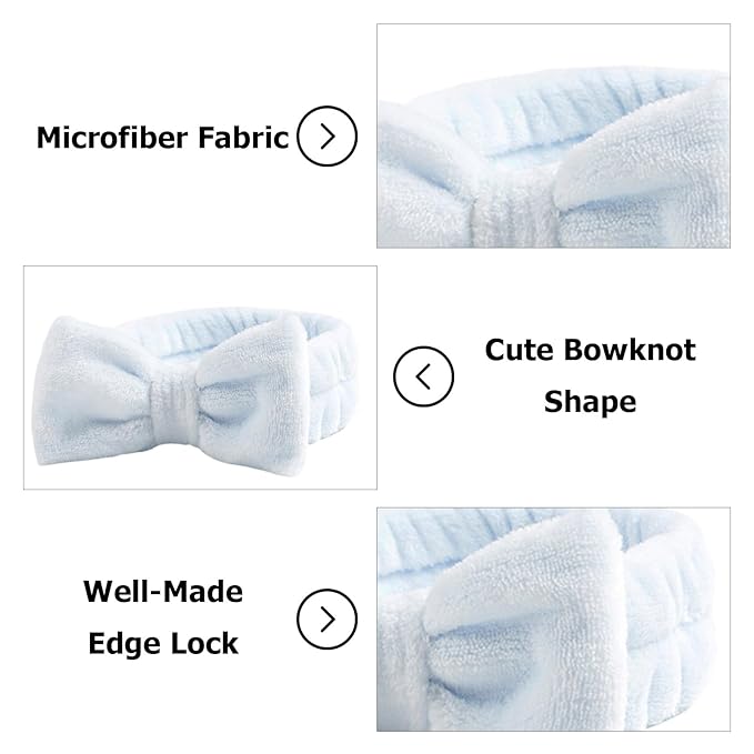 6 Pack Non-Slip Spa Headbands for Women & Girls, Soft Elastic Hair Band for Washing Face, Skincare, Makeup, Beauty Salon (Blue)