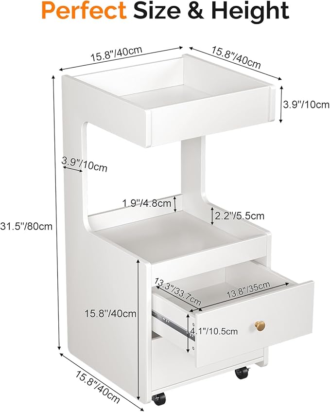 Salon Trolley Cart, Esthetician Cart with 2 Drawer & 2 Trays, 2 Lockable Wheels Hair Styling Station, Tool Organizer Storage Cabinet for Beauty Spa Barbershop, White