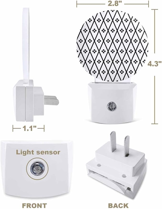 Night Lights Auto Sensor Black White Diamond Night Light Geometric Rhombus Round Lamp Plug-in LED Nightlights Dusk to Dawn for Living Room Bedroom Bathroom Hallway Wall Decor