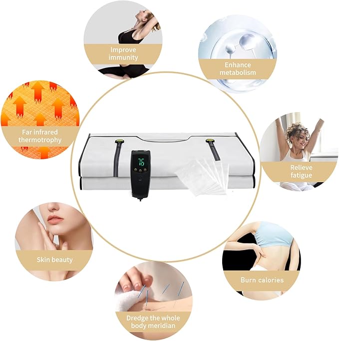 Infrared Sauna Blanket, Upgraded Blanket for Detox, Home Sauna with Remote, Including 5 Pieces Plastic Sheeting for Body Wrap (Silvery)