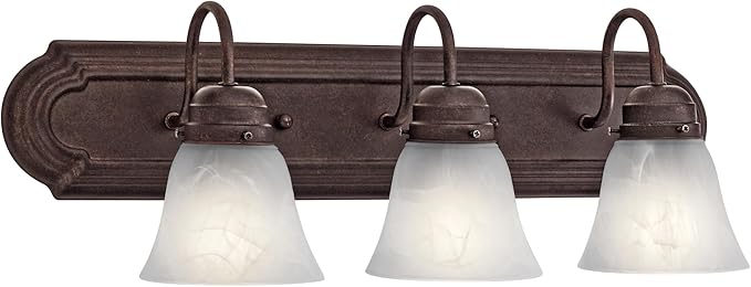Kichler 3-Light Bathroom Vanity Light Fixture with Satin Etched Glass in Tannery Bronze, Traditional Wall Light for Bathroom Above Mirror (24" x 8" x 8"), 5337TZS