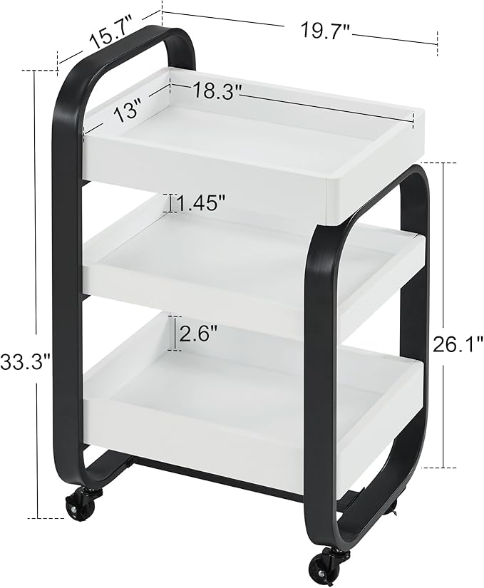 BarberPub Salon Storage Trolley with Shelves, Beauty SPA Rolling Cart with Lockable Wheels, 3-Tier Stylist Tool Organizer, Barber Mobile Station Equipment 2085 (Black)