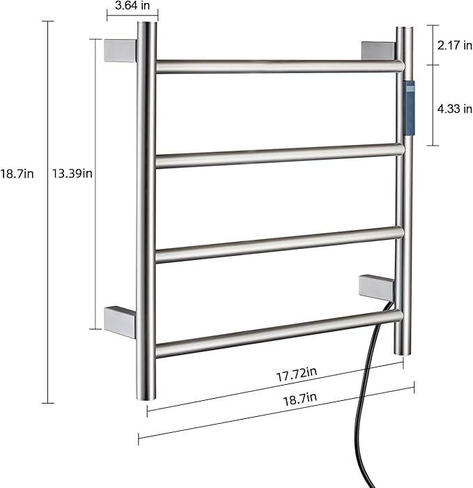 Heated Towel Racks,4 Bars Towel Warmer Rack for Bathroom, Wall Mounted Electric Towel Warmer with Timer, Plug-in/Hardwired Towel Dryer Rack Chrome