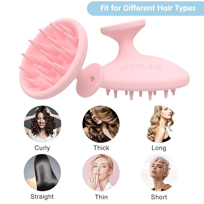 SHINLEA Silicone Scalp Massager Shampoo Brush, Head Scrubber with Soft Bristles for Hair Growth, Scalp Exfoliator for Dandruff Removal, Wet Dry Hair Brush for Scalp Care, Pink