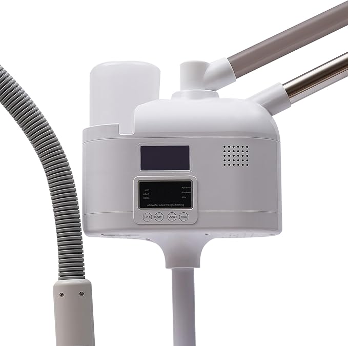 3 in 1 Facial Steamer, Professional Rolling Facial Steamer with 5X LED Magnifying Lamp, Warm Cold Mist Digital LCD Screen Ozone Facial Steamer for Salon Spa Beauty Skin Care