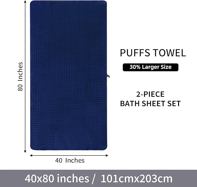 KBY Bath Towels Set of 2, Extra Large Bath Sheets 40X80 Inches,Quick Dry, Ultra Soft，Durable & Super Absorbent Oversized Bathroom Towel Sets for Adults, Gym, Spa, Pool & Hotel (Navy Blue)