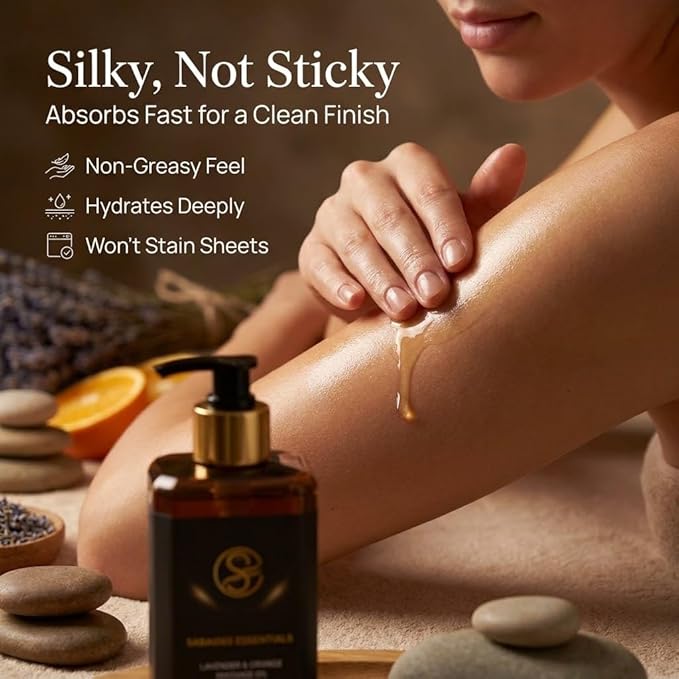 Aromatherapy Massage Oil - Lavender Oil & Orange 10 Fl Oz - Thai Body Oil for Massage Therapy with Jojoba, Avocado, Argan, Aloe, Almond - Relaxing Body Care & Self-Care