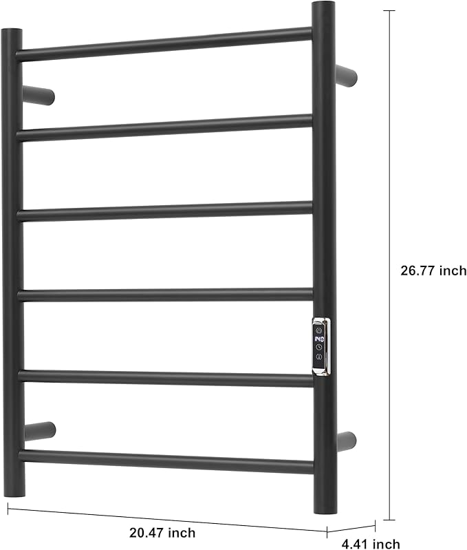 Heated Towel Racks for Bathroom, Wall Mounted Electric Towel Warmer Racks with Timer & Temperature Control, 6 Bar Stainless Steel Towel Heater for Bathroom, Black, Plug-in
