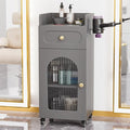 Salon Cart with Wheels & Adjustable Shelf, 3-Tier Rolling Beauty Trolley for Hair Stylist, Barber, Esthetician, Storage Cabinet w/Glass Door & Hair Dryer Holder, Mobile Station for Spa, Tattoo (Gray)