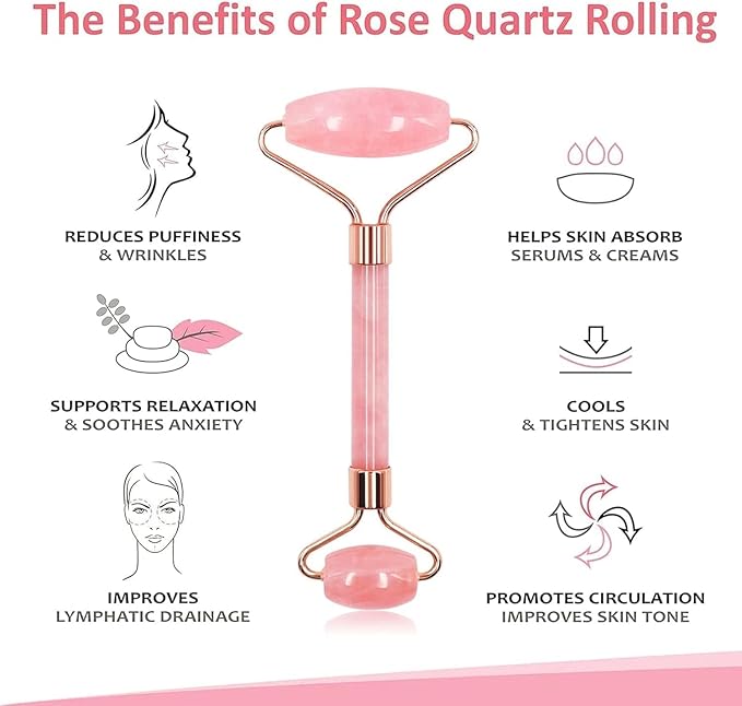 Rose Quartz Gua Sha & Jade Roller Set - Facial Massage Tools for Lymphatic Drainage, Face Sculpting & Puffiness Relief - Anti-Aging Skincare Duo for Women