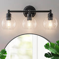 Modern Black Bathroom Vanity Lights,3-Light Matte Black Bathroom Light Fixture with Clear Glass Globe Shades, Adjustable Brightness Vanity Lighting fixtures for Kitchen,Bedroom,Hallway