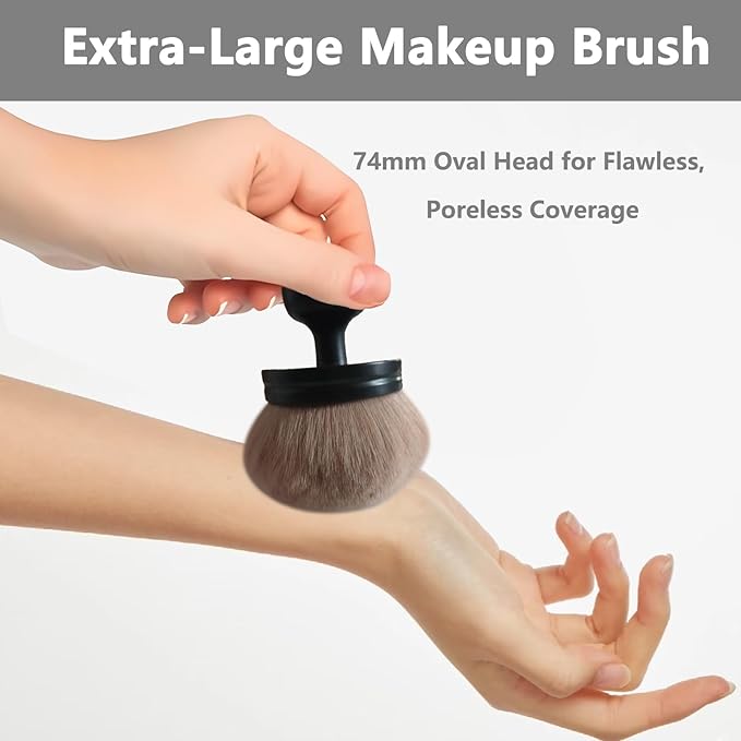 Body Makeup Brush Extra Large Oval Self Tanning Brush Multipurpose 74mm Wide-Headed Self Tanner Kabuki Sunscreen Brush for Legs Body Sunless Tan Streak Free Applicator(Black)