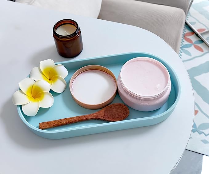 Blue Small Tray (11.8 inch), 3 Pack Oval Tray for Kitchen Counter, Bathtub Bathroom Vanity Items, Countertop Organizer, Coffee Accessory, Bar, Serving Seasoning, Salt and Pepper, Soap.