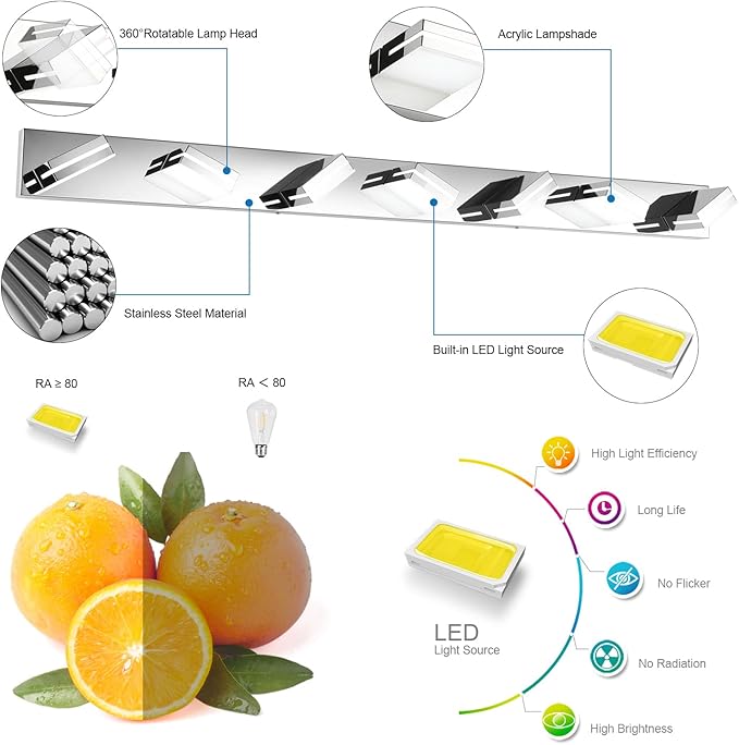 SineRise LED Modern Bathroom Vanity Light Fixtures (7-Light, 55-Inch, Dimmable), Chrome Modern Acrylic Bathroom Wall Lighting Fixtures Over Mirror (Cool White 6000K)